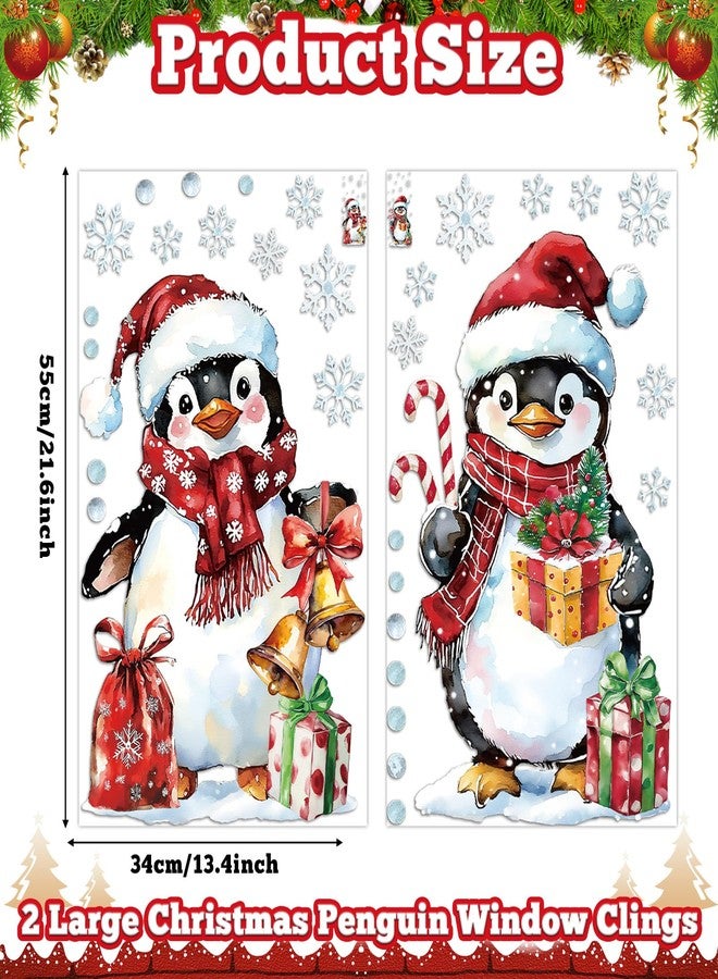 ojustbeok Christmas Window Clings Decorations 2 Sheets Extra Large Penguin Window Clings Retro Penguin Snowflake Stickers Double-Sided Reusable Winter Decals for Xmas Holiday Home School Office Classroom Decor - Image 2